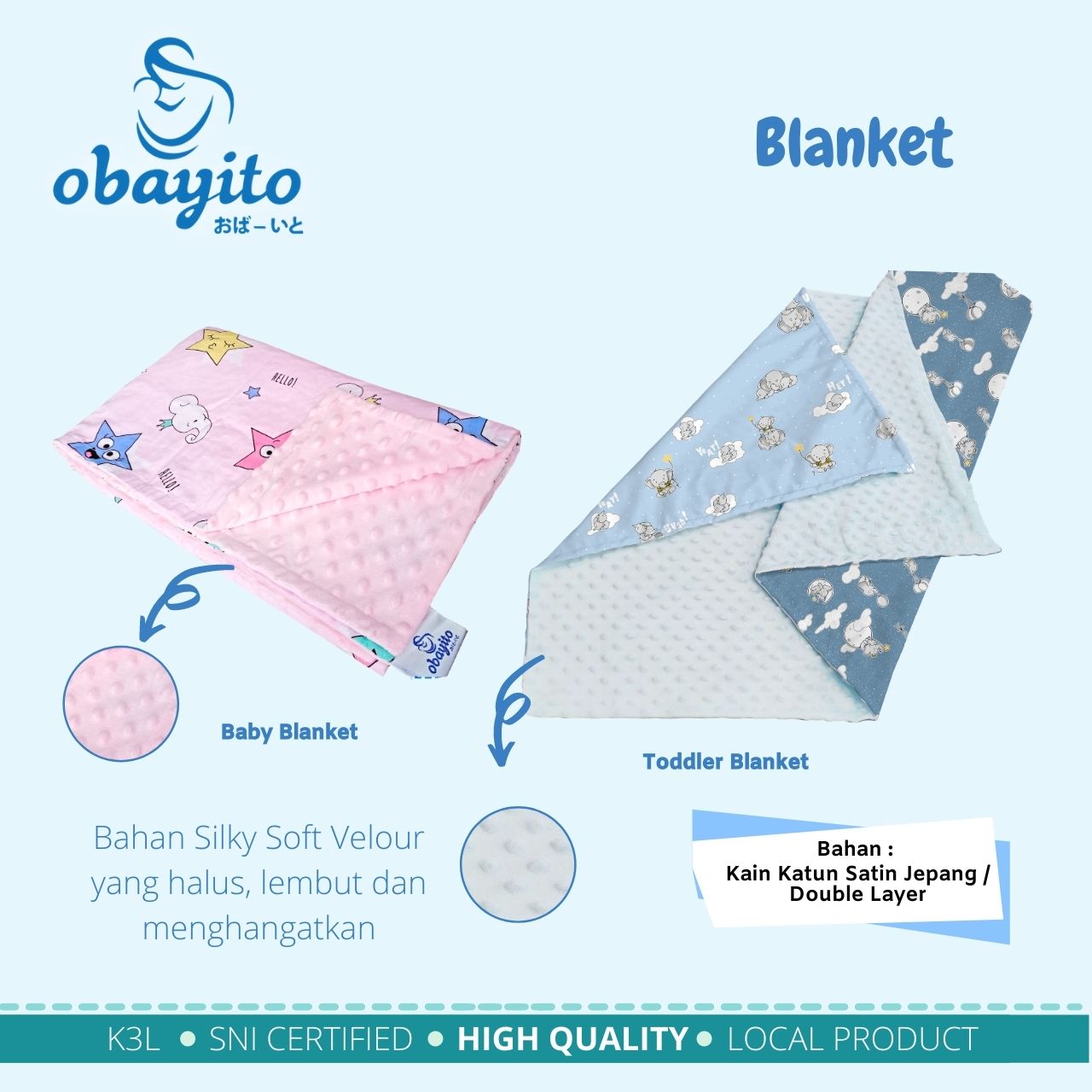 detail ukuran blanket obayito